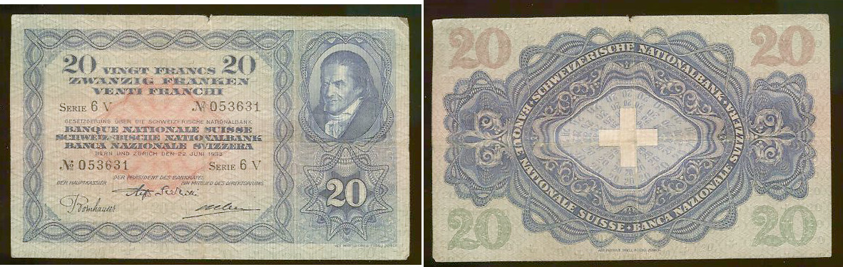 Switzerland 20 francs 1933 F+